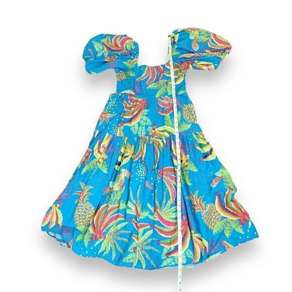 FARM RIO Tropics Tiered Midi Dress In Blue Banana Print Midi Dress Women’s Sz XS - Picture 14 of 15